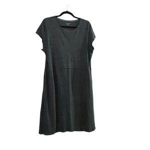 Eileen Fisher organic linen green & black striped dress, XLT